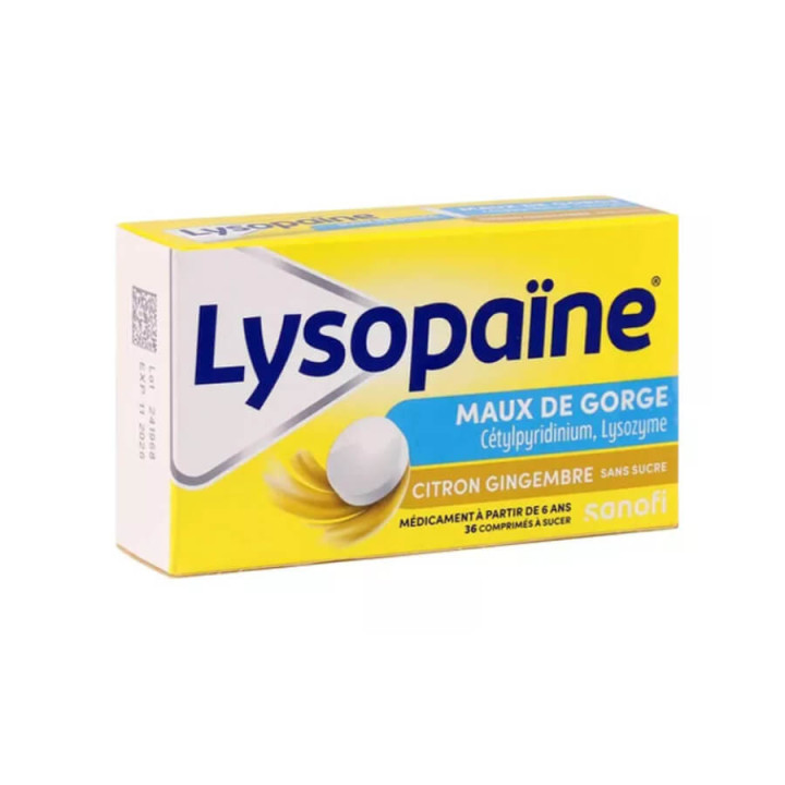 Lysopain Lemon Ginger sugar-free 36 lozenges to suck