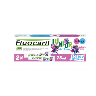 FLUOCARIL JUNIOR 6-13 ANS GOUT BUBBLE  LOT DE 2X75ML