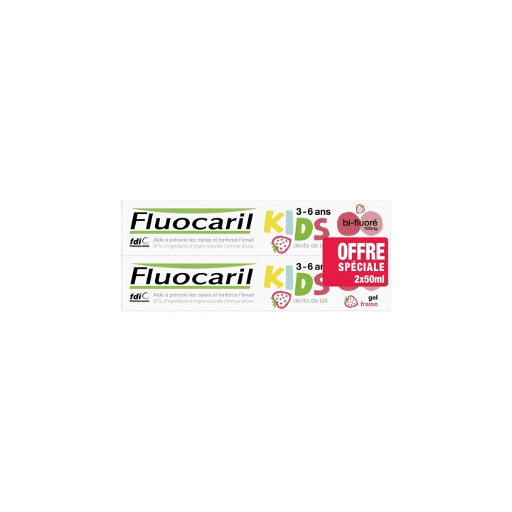 Fluocaril KIDS Dentifrice 3-6 ans. Lot Gel Fraise Tube 2x50ML