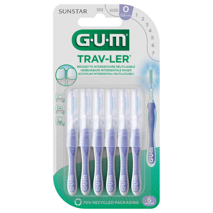 TRAV-LER 1312 GUM 6 Brossettes Interdentaires 0.6 mm