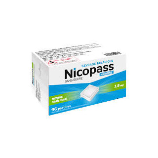 Nicopass 1,5mg 96 pastilles sans sucre menthe fraiche