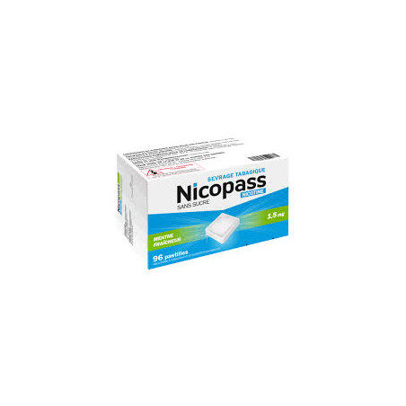 Nicopass 1,5mg 96 pastilles sans sucre menthe fraiche