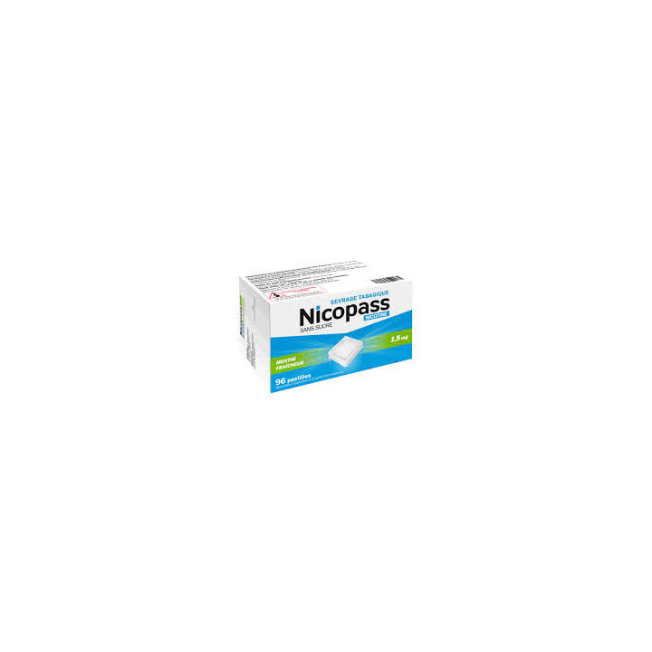 Nicopass 1,5mg 96 pastilles sans sucre menthe fraiche