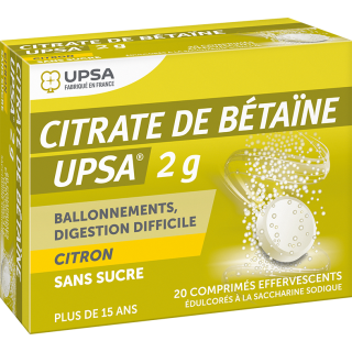 Citrate de Betaïne Upsa 2G CITRON -  20 comprimés sans sucre effervescents