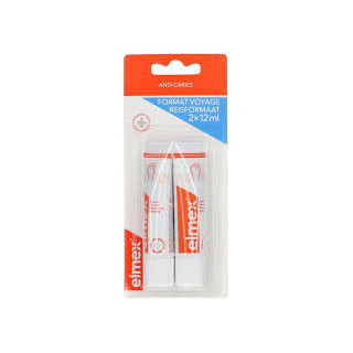 2 TUBES DE VOYAGE DE 12ML ELMEX ANTI CARIES