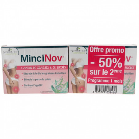 Les 3 Chênes MinciNov Capteur de Graisses & de Sucres Lot de 2 x 60 Comprimés 3525722038430