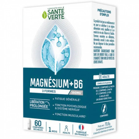 Sante Verte Magnésium + B6 3 Formes 360 mg Libération Prolongée 60 Comprimés Sécables 3700695203553