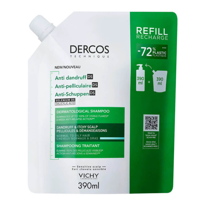 Vichy Dercos Anti-Dandruff Treatment Shampoo Normal to Oily Hair Eco-Refill 390 ml