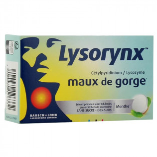 Lysorynx Maux de Gorge Menthe 36 Comprimés à sucer sans sucre 3400930126332