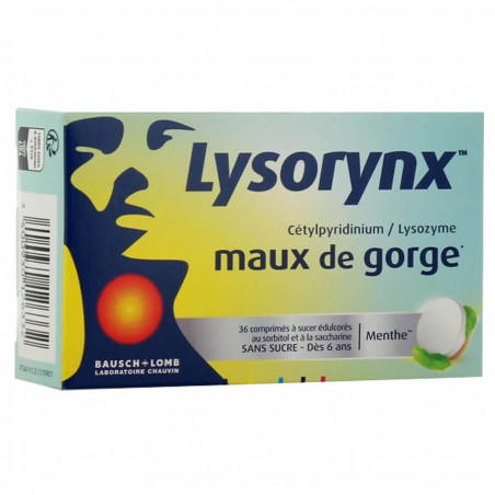 Lysorynx Maux de Gorge Menthe 36 Comprimés à sucer sans sucre 3400930126332