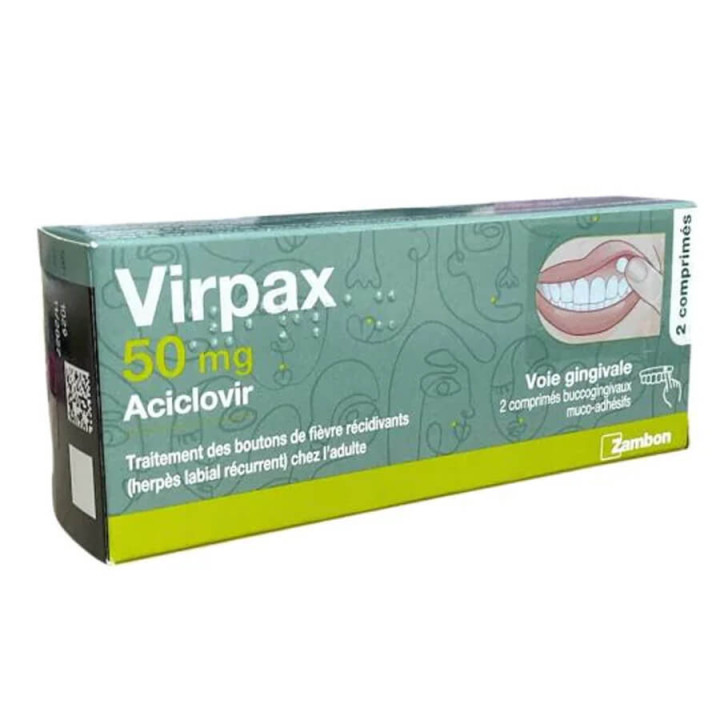 Virpax 50 mg aciclovir Bouton de fièvre 2 comprimés 3400927827457