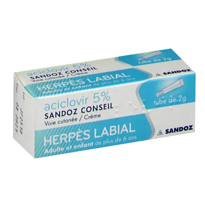 Aciclovir 5 Herpès labial Sandoz tube 2 gr 3400937753975