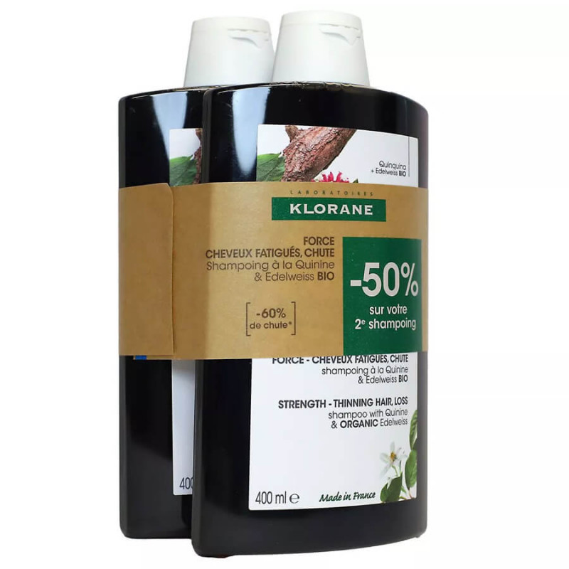 Klorane Force shampoing Quinine et Edelweiss bio 2 x 400 ml 3282770393019 Klorane Force shampoing Quinine et Edelweiss bio 2 x 400 ml 3282770393019