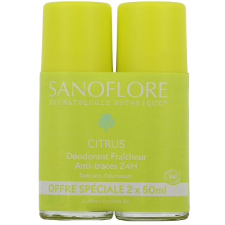 Sanoflore 24H Citrus Déodorant Fraîcheur Anti-Traces Roll-On Bio Lot 2 x 50 ml 3701673203817