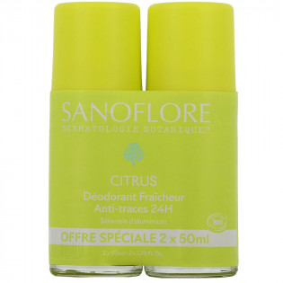 Sanoflore 24H Citrus Déodorant Fraîcheur Anti-Traces Roll-On Bio Lot 2 x 50 ml 3701673203817