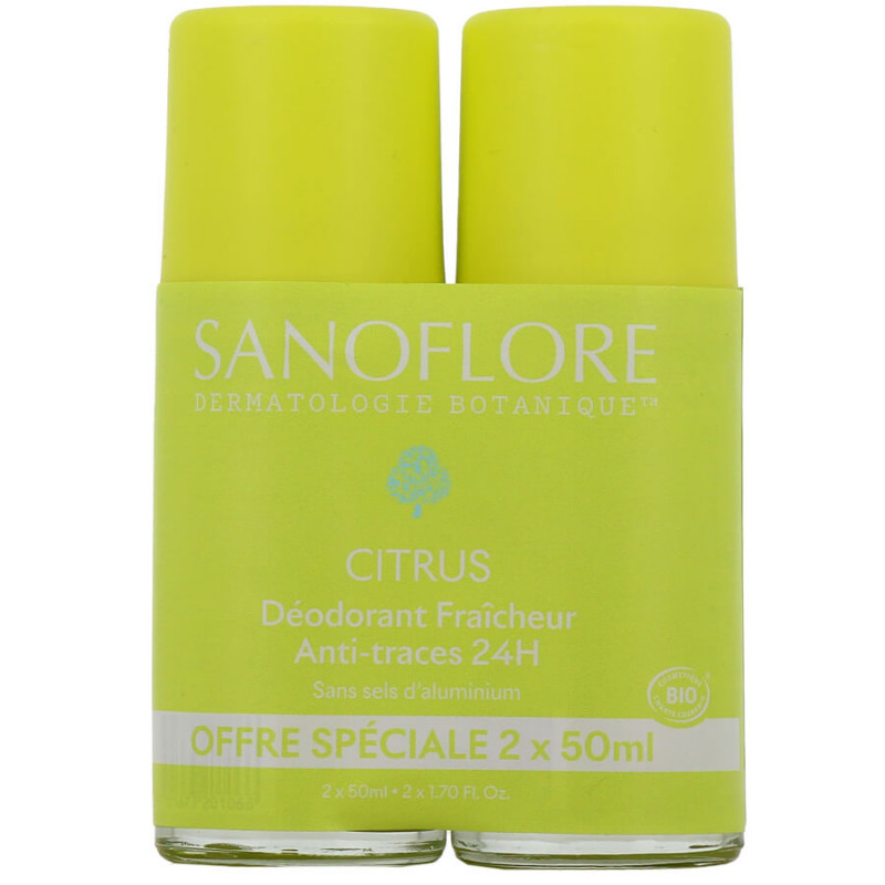 Sanoflore 24H Citrus Déodorant Fraîcheur Anti-Traces Roll-On Bio Lot 2 x 50 ml 3701673203817