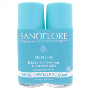 Sanoflore Déodorant Fraîcheur 48H Mentha Roll-On Bio Lot de 2 x 50 ml 3701673203893