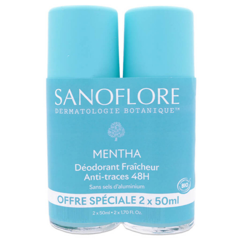 Sanoflore Déodorant Fraîcheur 48H Mentha Roll-On Bio Lot de 2 x 50 ml 3701673203893 Sanoflore Déodorant Fraîcheur 48H Mentha Roll-On Bio Lot de 2 x 50 ml 3701673203893