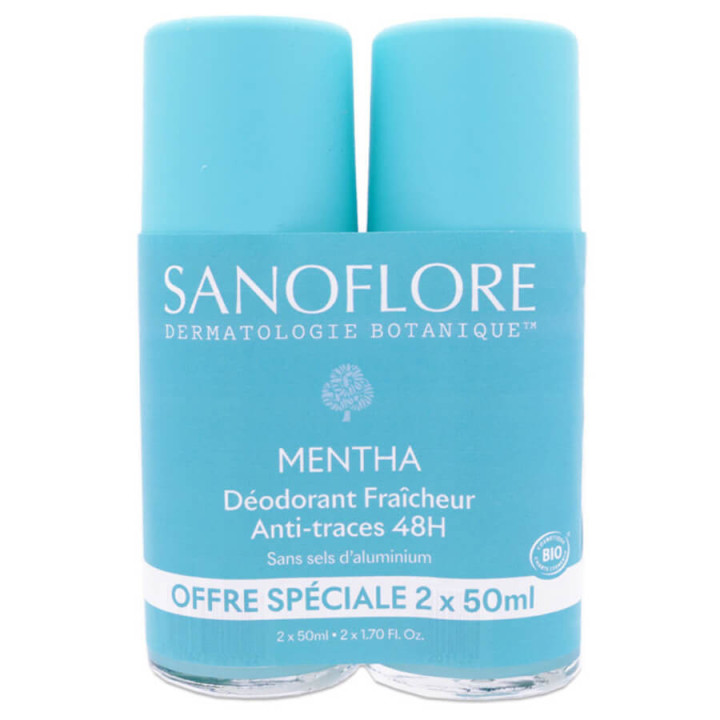 Sanoflore Déodorant Fraîcheur 48H Mentha Roll-On Bio Lot de 2 x 50 ml 3701673203893