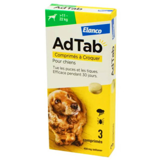 Lotilaner AdTab 450mg Internal Antiparasitic Dog from 11 to 22 kg 3 Chewable Tablets