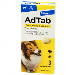 Elanco Adtab Antiparasitaires 900Mg Chiens 22 à 45 Kg Boite de 3 Comprimés 5420036974260