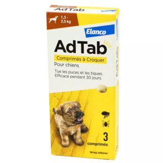 Lotilaner AdTab 56mg Internal Antiparasitic Dogs from 1.3 to 2.5 kg 3 Chewable Tablets
