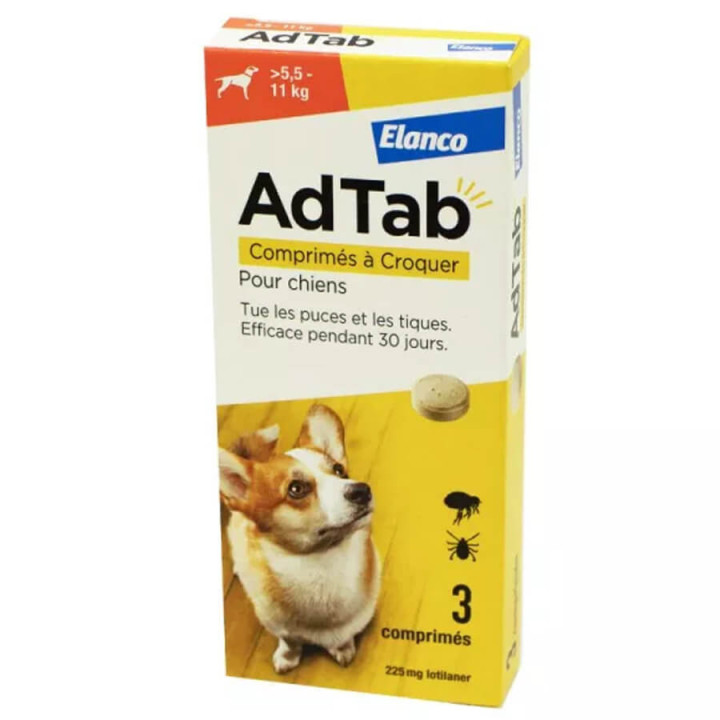 AdTab 225 mg by Lotilaner Internal Antiparasitic Dogs from 5.5 to 11 kg 3 Chewable Tablets