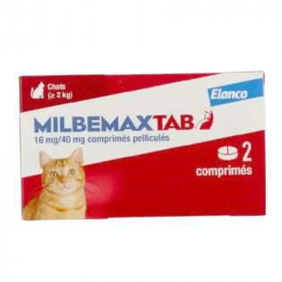 MilbemaxTab Chats de + 2kg Vermifuge Interne Spectre Large 2 Comprimés 5420036927556