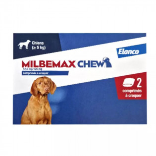 Milbemax Chew Chiens de 5 kg et plus Vermifuge Interne Spectre Large 2 comprimés 5420036939702