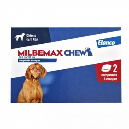 Milbemax Chew Chiens de 5 kg et plus Vermifuge Interne Spectre Large 2 comprimés 5420036939702