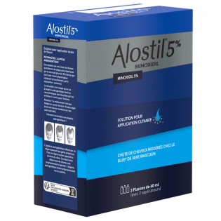 Alostil 5% Minoxidil Liquide 3 Flacons de 60 ml chute de cheveux Alostil 5% Minoxidil Liquide 3 Flacons de 60 ml chute de cheveux