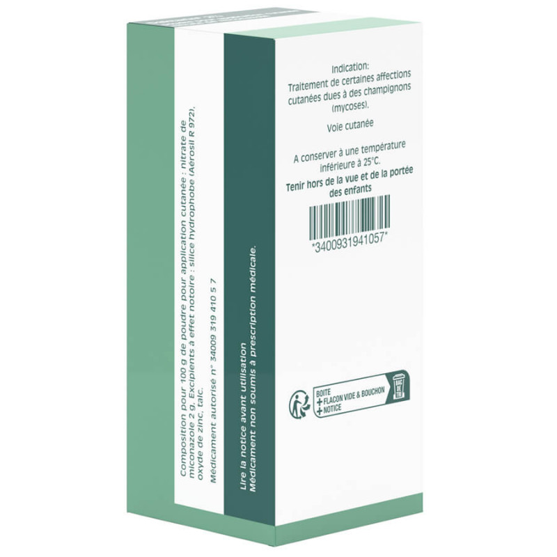 Daktarin 2% mycoses cutanées Poudre 30 gr 3400931941057 back