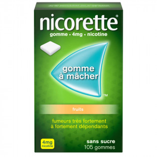 Nicorette Gomme 4mg goût fruits sans sucre par 105 3400937100731
