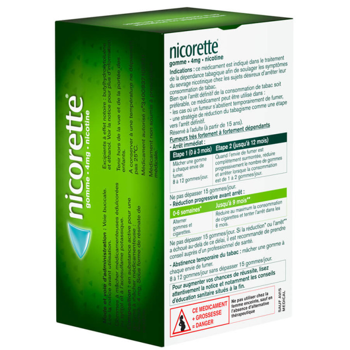 Nicorette Gomme 4mg goût fruits sans sucre par 105 3400937100731 back
