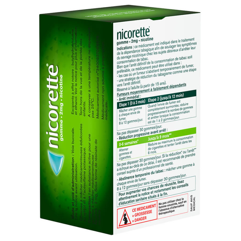 Nicorette 2MG Fruits Sans Sucre 105 Gommes 3400937099578 back