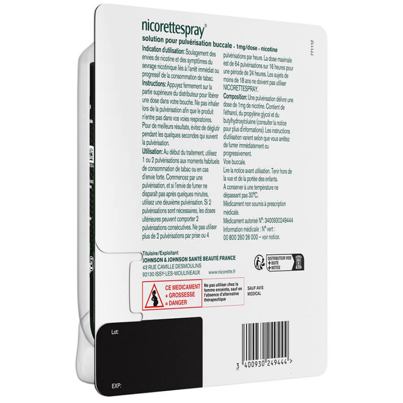 NicoretteSpray 1mg menthe fraiche lot de 2 Spray 2x150 pulvérisations 3400922410678 back