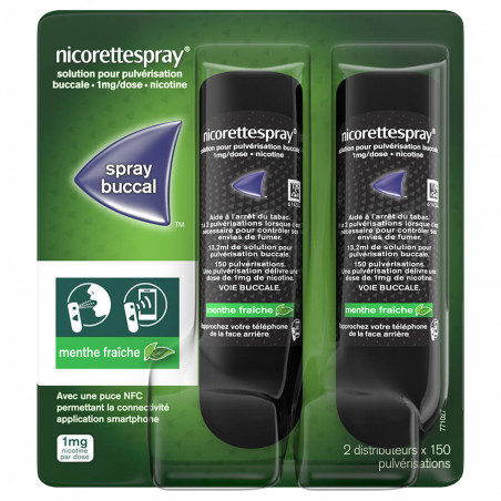 NicoretteSpray 1mg menthe fraiche lot de 2 Spray 2x150 pulvérisations 3400922410678
