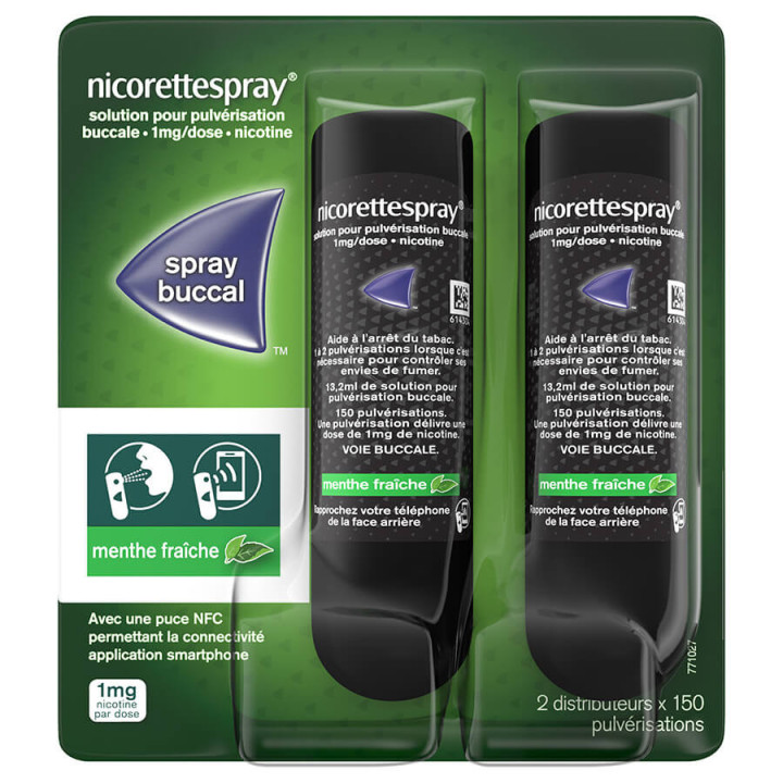 NicoretteSpray 1mg menthe fraiche lot de 2 Spray 2x150 pulvérisations 3400922410678