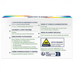 Reactine 10mg Allergie 7 comprimés 3400938021318 back