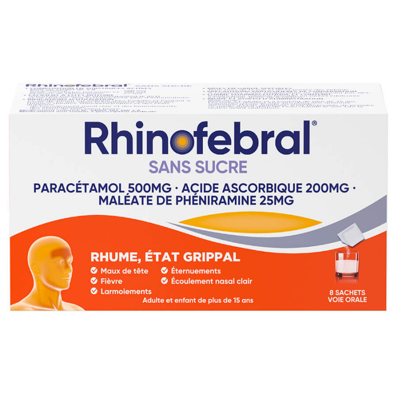 Rhinofebral Sans Sucre Rhume Etat Grippal 8 sachets 3400930210628