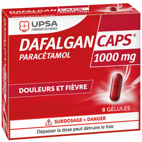 DafalganCaps 1000 mg Paracétamol 8 gélules Douleurs et Fièvre 3400930186054