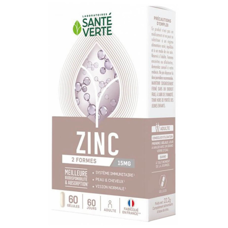 Santé Verte Zinc 15 mg 60 Gélules 3700695203249