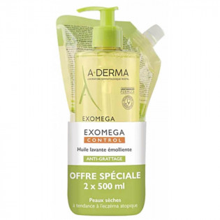 A-DERMA Exomega Control Anti-Scratching Emollient Cleansing Oil 500 ml + Refill 500 ml