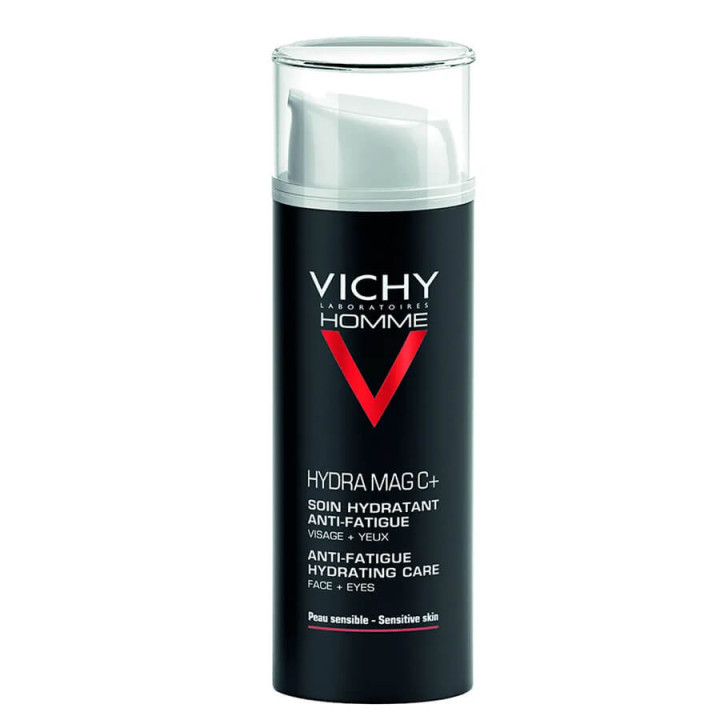 Vichy Homme HYDRA MAG C +. Soin hydratant anti-fatigue Visage + Yeux. Pompe 50ml 3337871322571