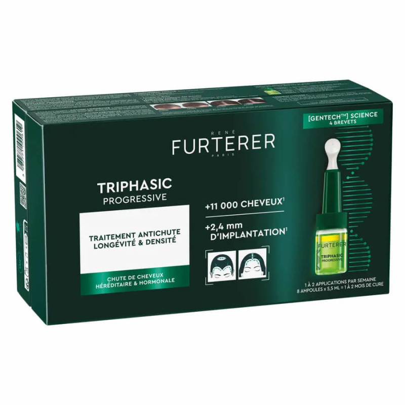 René Furterer Triphasic Traitement Antichute Progressive Longévité et Densité 8 ampoules 3282771000619