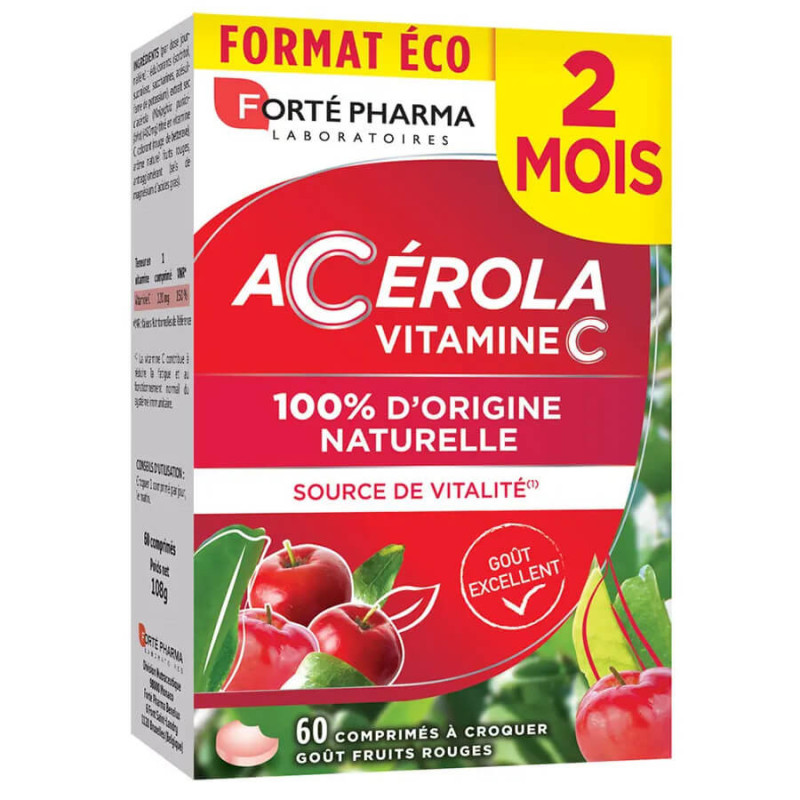 Acerola, Red Berry Flavor, 60 Chewable Tablets | Forté Pharma