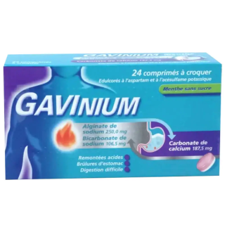 Gavinium Remontées Acides et Brûlures d'Estomac 24 Comprimés à croquer 3400930324073