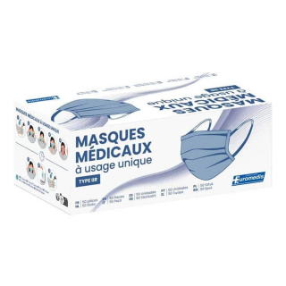 Masque chirurgical Type IIR Adulte Euromedis Boîte de 50 Bleu marine 6974782830503