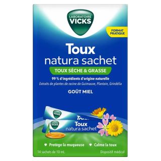 Vicks Toux Natura Adult Cough Syrup, 14 Packets | Dry and Productive Coughs