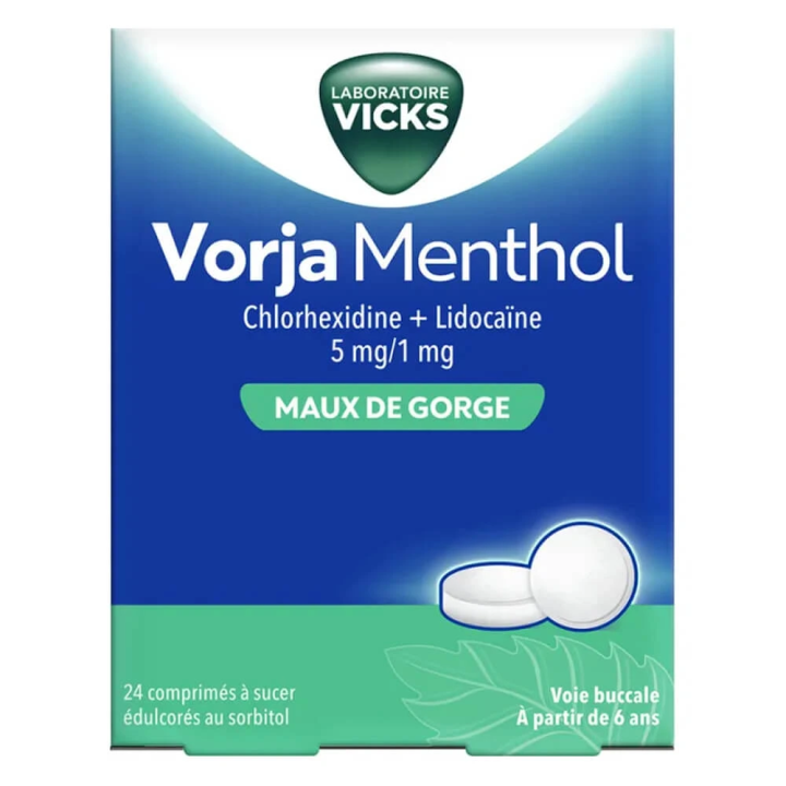 Vicks Vorja Menthol 24 comprimés à sucer maux de gorge 3400930315828